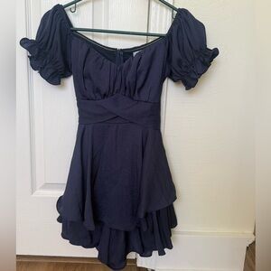 Angel Biba Midnight Blue Puff Sleeve Mini Dress